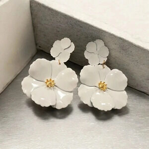 Gold Plated Acrylic Flower Dangle Earrings